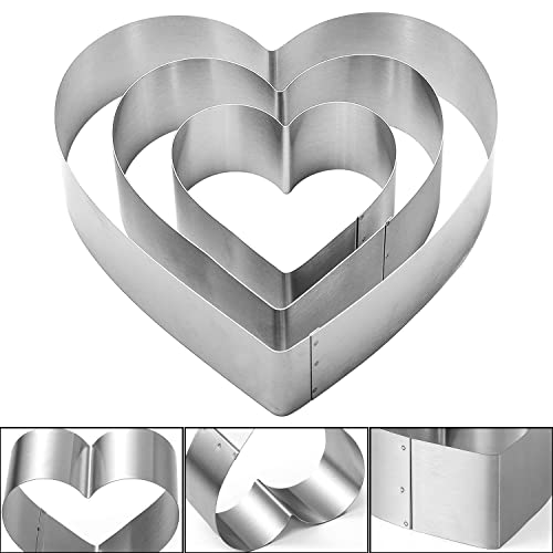 QEEYON 3PCS Heart Cookie Cutter Set, 4" 6" 8" Stainless Steel Sandwiches Cutter DIY Heart Cake Cutter Cake Molds Ring Set Mousse Mold Biscuit Cutter Valentines Cookie Cutters Pastry Cutters - Image 3