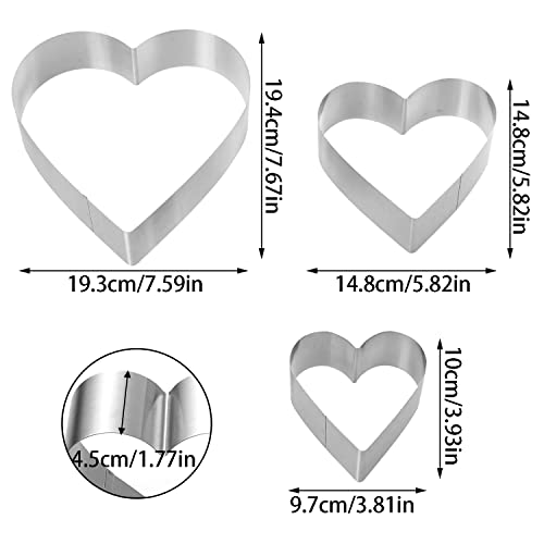 QEEYON 3PCS Heart Cookie Cutter Set, 4" 6" 8" Stainless Steel Sandwiches Cutter DIY Heart Cake Cutter Cake Molds Ring Set Mousse Mold Biscuit Cutter Valentines Cookie Cutters Pastry Cutters - Image 2