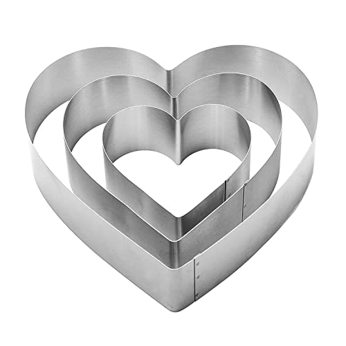 QEEYON 3PCS Heart Cookie Cutter Set, 4" 6" 8" Stainless Steel Sandwiches Cutter DIY Heart Cake Cutter Cake Molds Ring Set Mousse Mold Biscuit Cutter Valentines Cookie Cutters Pastry Cutters - Image 1