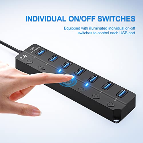 ONFINIO USB Hub 3.0, 7-Port USB Hub Splitter with Individual On/Off Switches and Lights, 3.2ft/1m Long Cable Compatible with MacBook, Laptop, Surface Pro, PS4, PC, Flash Drive, Mobile HDD - Image 5