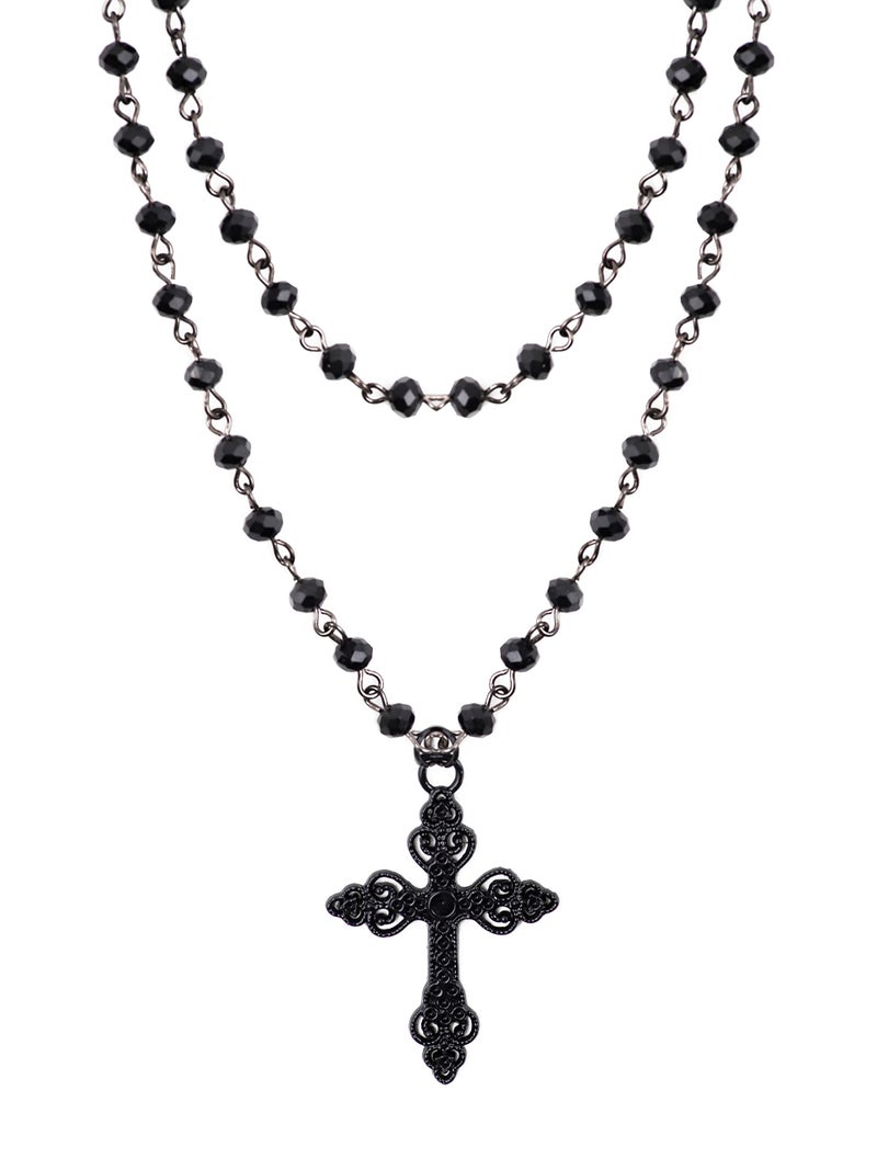 Sacina Gothic Layered Cross Choker Necklace, Black Bead Cross Choker, Gothic Emo Grunge Necklace, Costume Jewelry, Halloween Christmas Jewelry Gift for Women - Image 1
