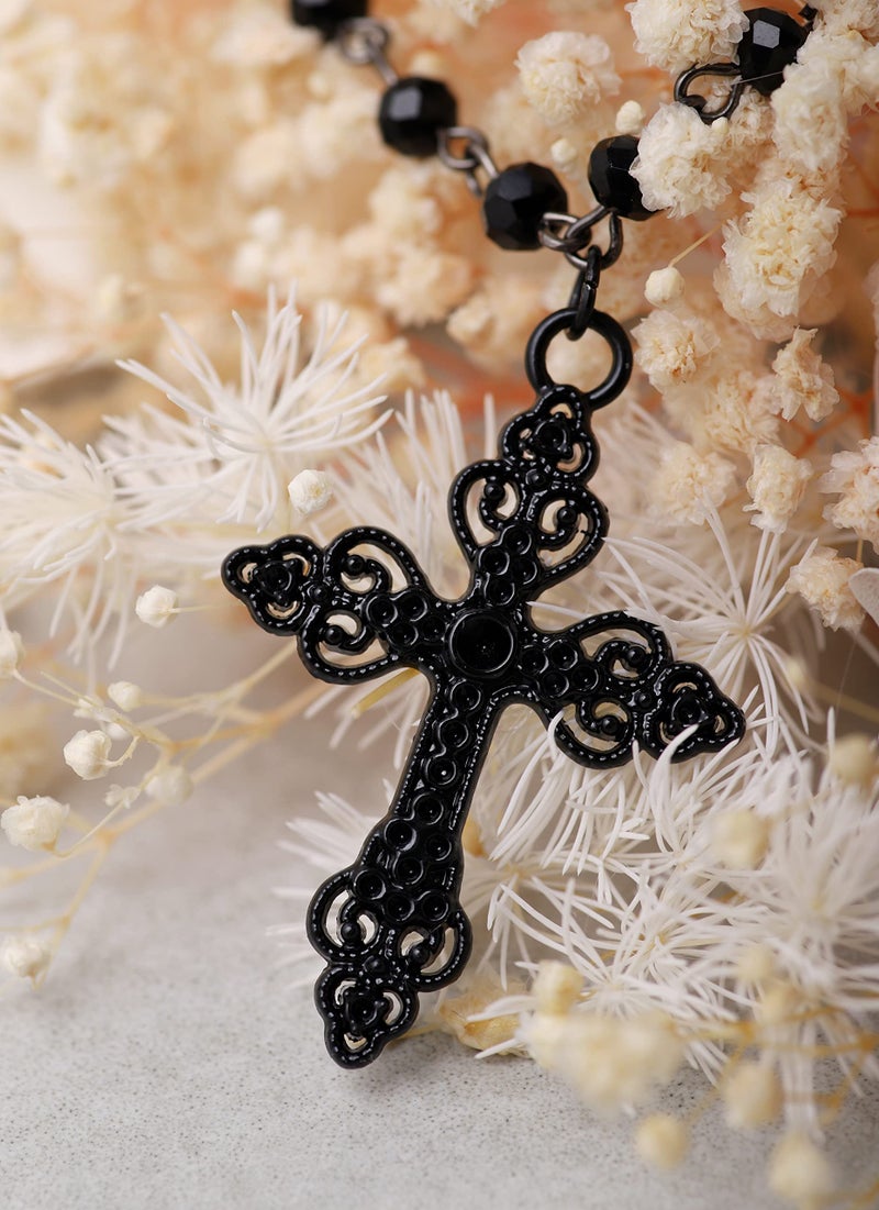 Sacina Gothic Layered Cross Choker Necklace, Black Bead Cross Choker, Gothic Emo Grunge Necklace, Costume Jewelry, Halloween Christmas Jewelry Gift for Women - Image 4
