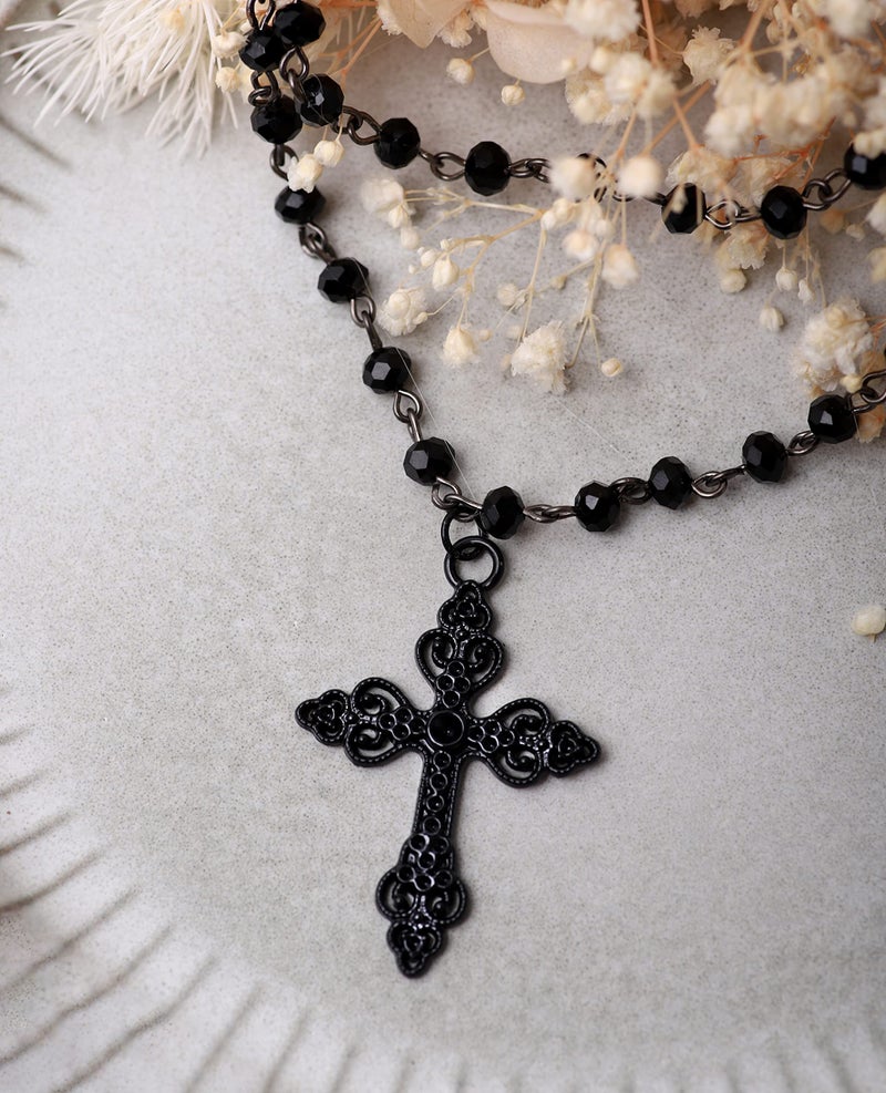 Sacina Gothic Layered Cross Choker Necklace, Black Bead Cross Choker, Gothic Emo Grunge Necklace, Costume Jewelry, Halloween Christmas Jewelry Gift for Women - Image 5