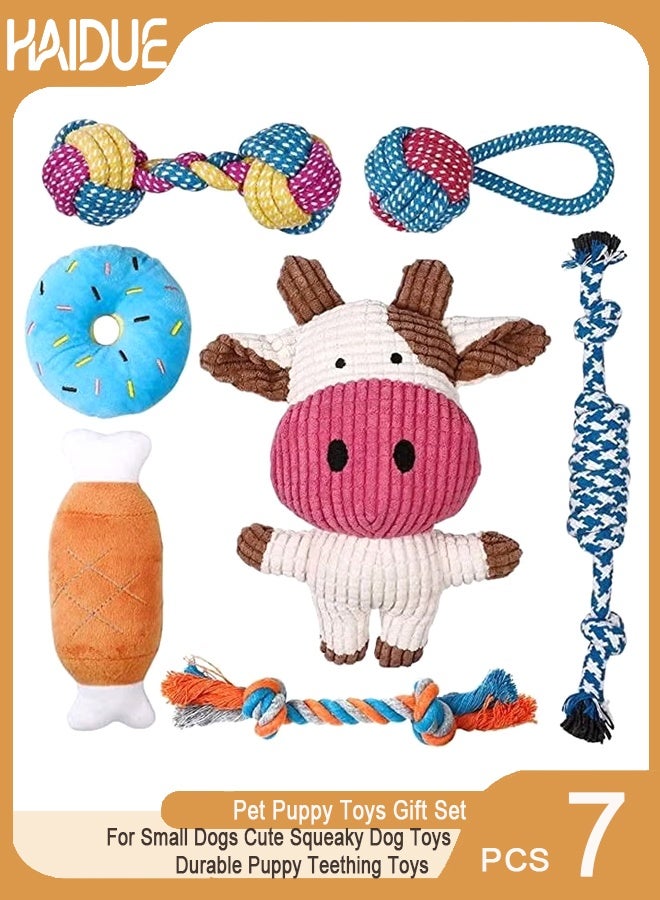 7 Pcs Pet Puppy Toys Gift Set For Small Dogs Cute Squeaky Dog Toys Durable Puppy Teething Toys Rope Toys Puppy Chew Toys
