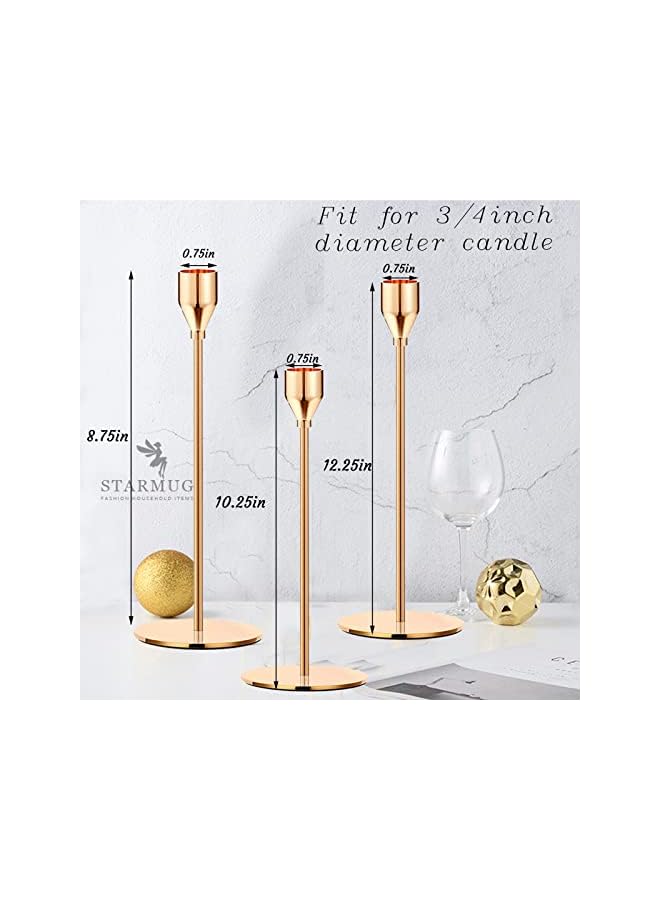 The Bros 6PCS French Honey Gold Candle Holders,Set of 6 Tall Taper Candlestick fit for 3/4" Thick Pillar Candle&Led Modern Metal Candle Stands Decorative Table Centerpieces for Dinning Party Church,Decorative - Image 3