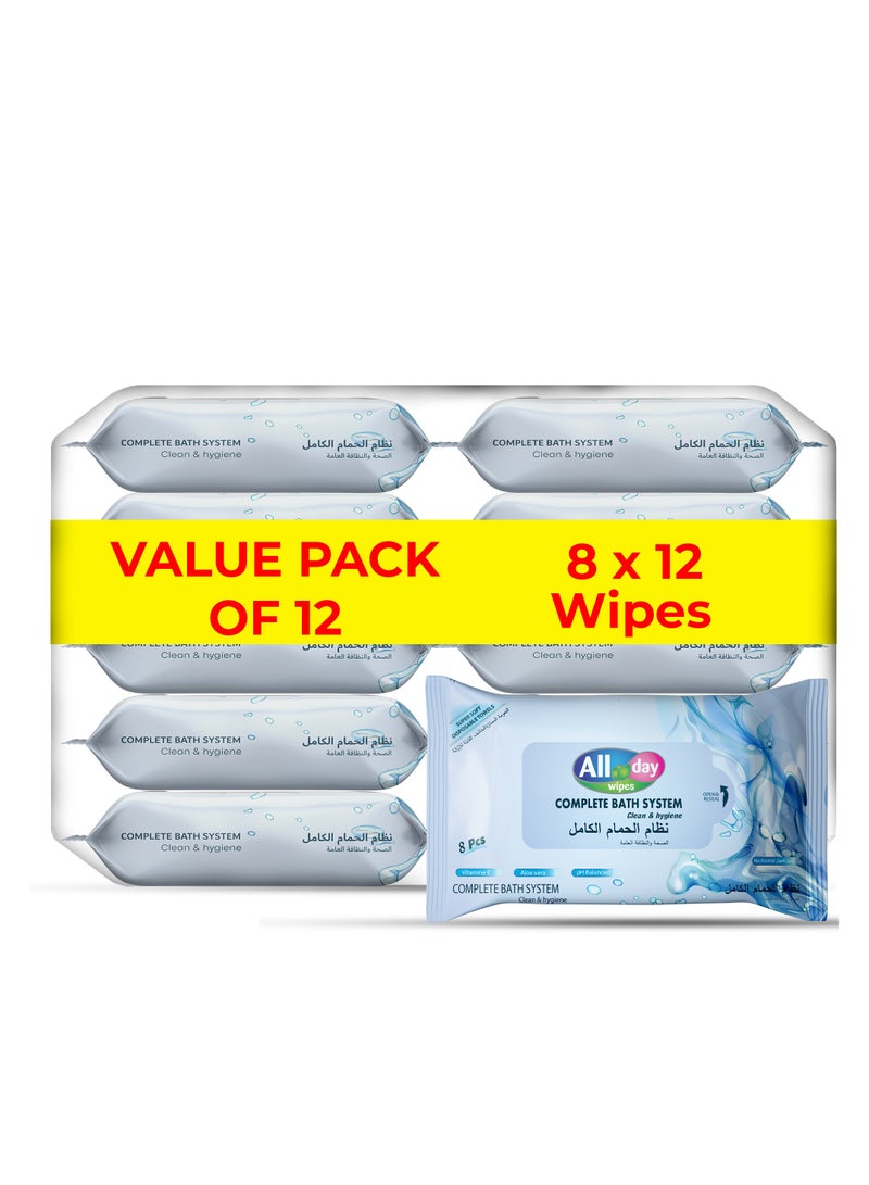 All day wipes All Day Complete Bath System Soft Aloe Vera Towels,8 Sheets ( Pack of 12). - Image 1