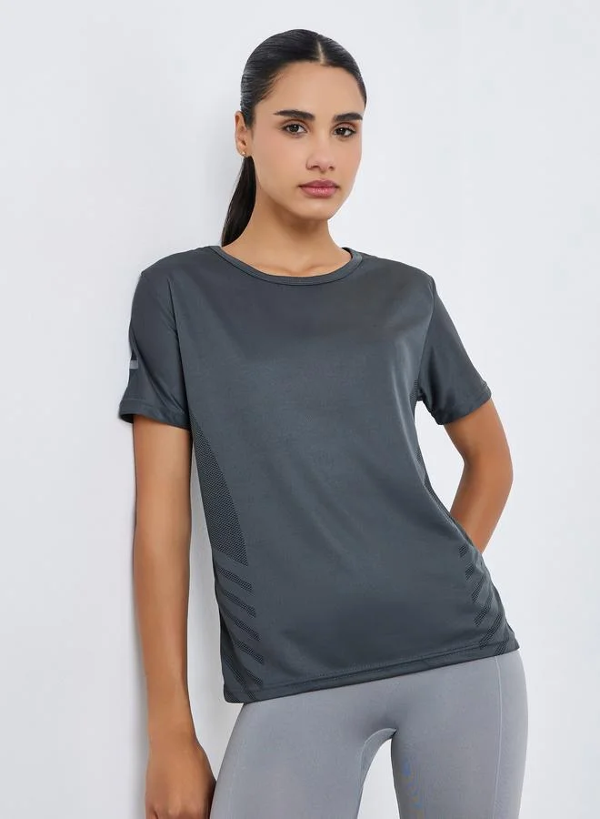 Styli Active Women Grey Reflective Print Top
