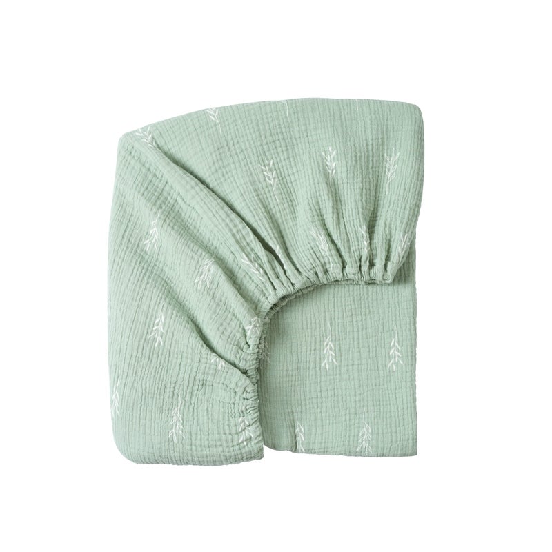 Meracorallo Muslin Fitted Crib Sheet Soft and Breathable Green Leaf Neutral Baby Crib Sheet for Standard Crib and Toddler Mattresses