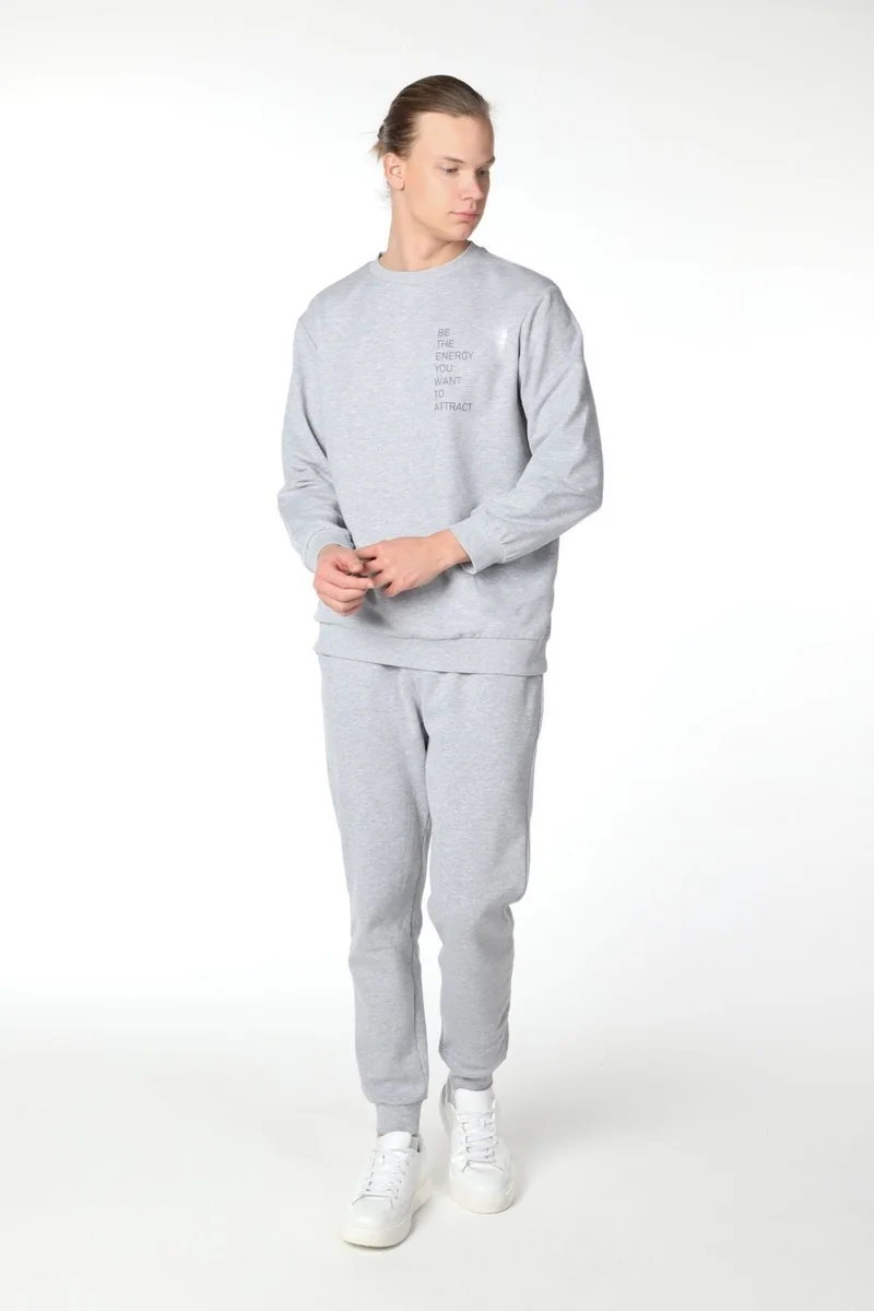 ديفيز Men's Printed Sweatshirt Grey Melange