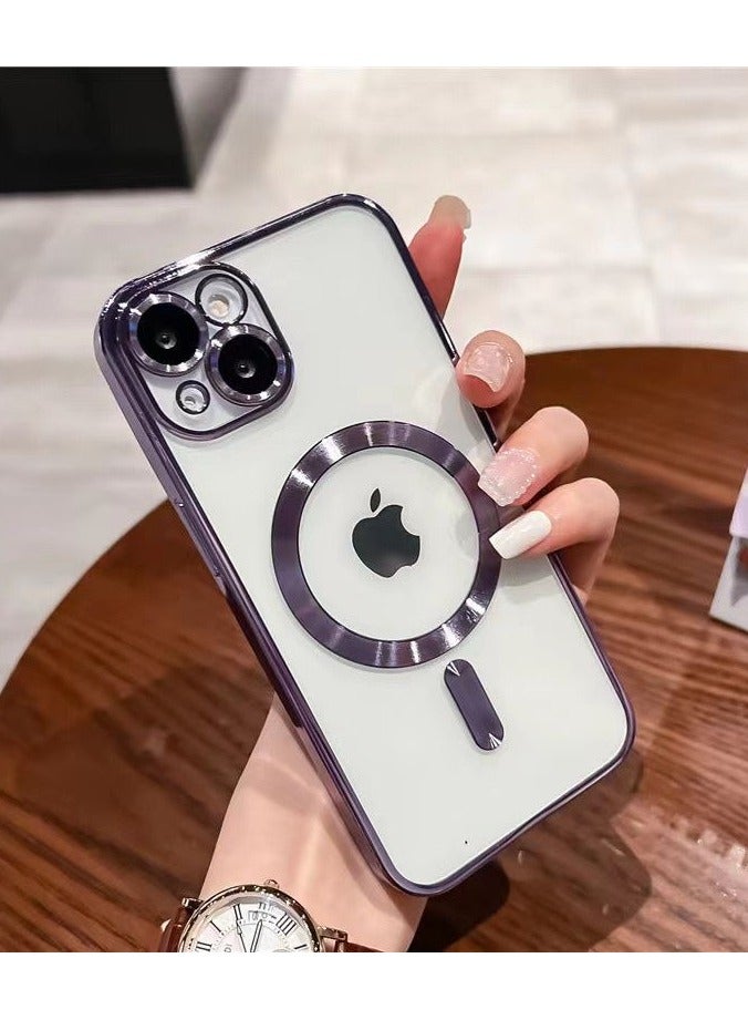 Color Fans MagSafe Case for Apple iPhone 14 Clear Case Slim Plating Magnetic Cover Purple 