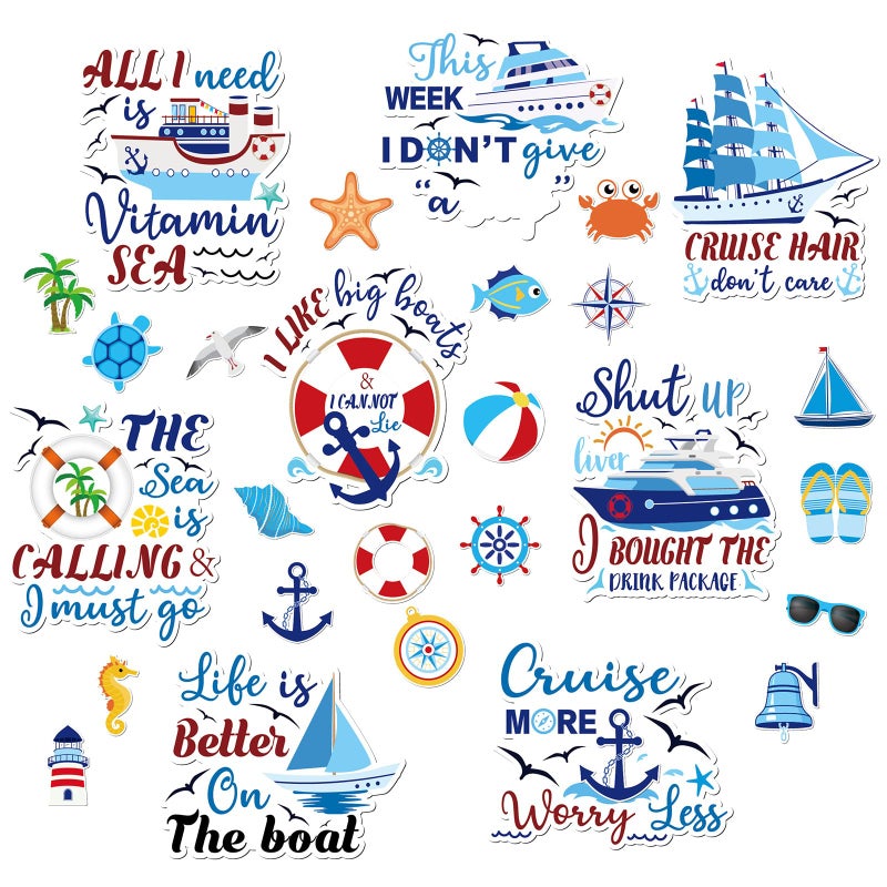 Copkim 27 Pcs Cruise Door Magnets Refrigerator Cruise Ship Door Magnets Magnetic Decor Funny Sea Navigation Fridge Stickers Carnival Decorations Accessories for Cabin Party Supplies