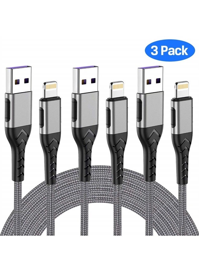 Durcord شاحن آيفون، [معتمد من MFi] حزمة 3 كابلات USB A بطول 10 أقدام لشاحن Lightning طويل، كابل شحن سريع لآيفون Xs Max/XS/XR/X/8/7/6S/6/Plus/SE/iPad (فضي) - Image 2