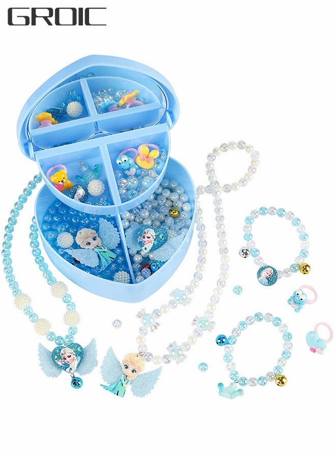 GROIC Beaded Necklace Bracelet Set Colorful Dress up Ice Princess for Girls Blue,Handmade Toys for Children - Image 1