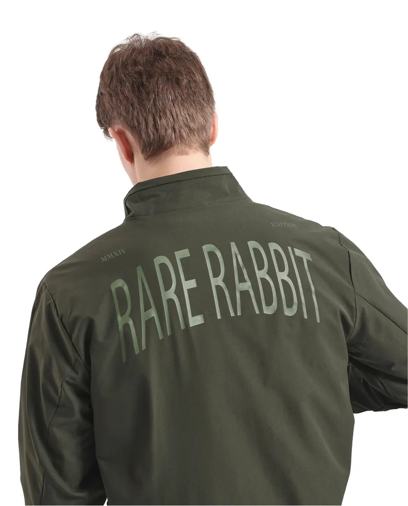 Rare Rabbit Men's High Neck Typography Back Print Jacket