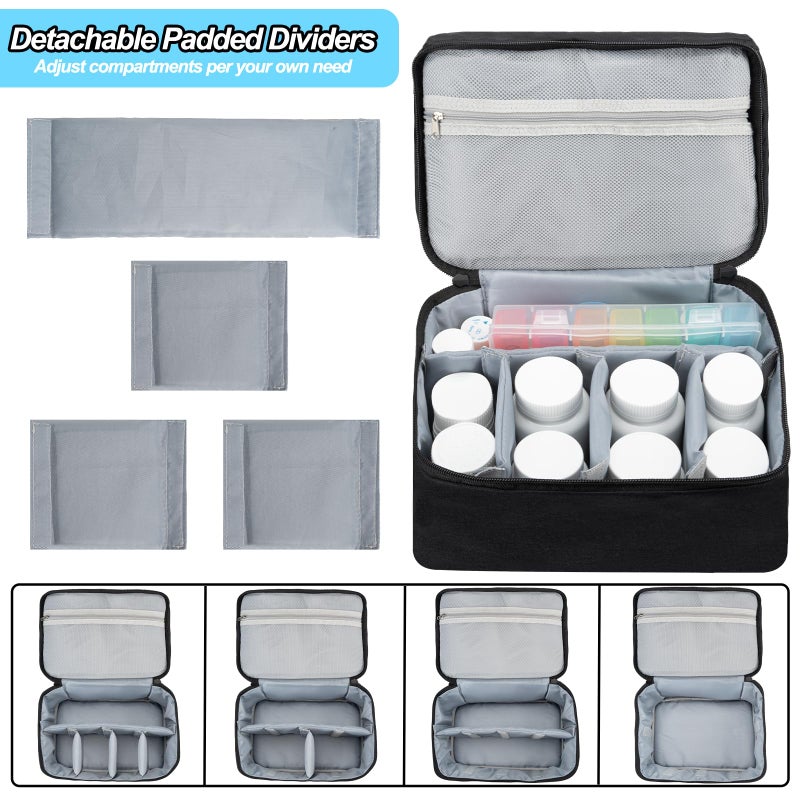 Yewltvep Medicine Organizer Bag, Dual Layers Pill Bottle Organizer Storage Bag with Adjustable Divide, Medication Travel Bag for Pills, Vitamins, Medical Supplies for Home with Pill Carrying Bag&Pill Pouch Bag - Image 3