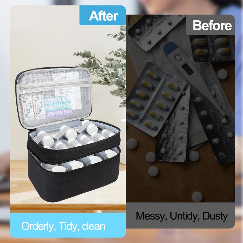 Yewltvep Medicine Organizer Bag, Dual Layers Pill Bottle Organizer Storage Bag with Adjustable Divide, Medication Travel Bag for Pills, Vitamins, Medical Supplies for Home with Pill Carrying Bag&Pill Pouch Bag - Image 5