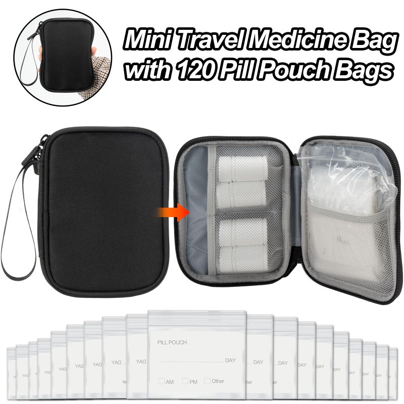 Yewltvep Medicine Organizer Bag, Dual Layers Pill Bottle Organizer Storage Bag with Adjustable Divide, Medication Travel Bag for Pills, Vitamins, Medical Supplies for Home with Pill Carrying Bag&Pill Pouch Bag - Image 4