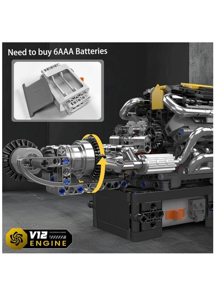 mould king 10207 V12 Engine Building Blocks Kit with Working Motor - Realistic Engine Model Kit for Adults & Car Enthusiasts, DIY STEM Mechanic Engineering Construction for Kids  - Image 2