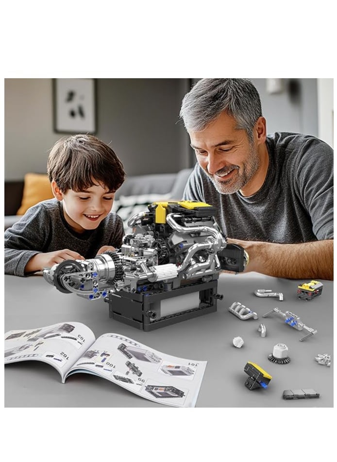 mould king 10207 V12 Engine Building Blocks Kit with Working Motor - Realistic Engine Model Kit for Adults & Car Enthusiasts, DIY STEM Mechanic Engineering Construction for Kids  - Image 4