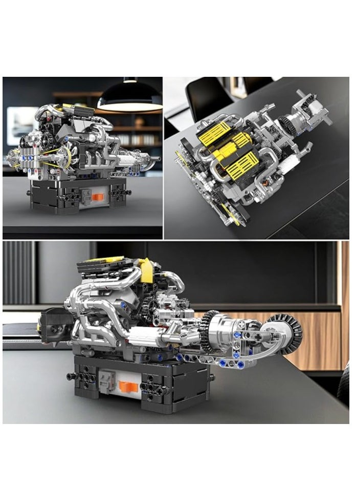 mould king - 10207 V12 Engine Building Blocks Kit with Working Motor - Realistic Engine Model Kit for Adults & Car Enthusiasts, DIY STEM Mechanic Engineering Construction for Kids - Image 1