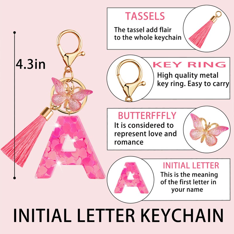 Suweibuke Colourful Cute Initial Letter Keychains for Women Girls with Tassel Butterfly, Charm for Purse Handbags Backpacks (Cute Pink Heart-A) - Image 4