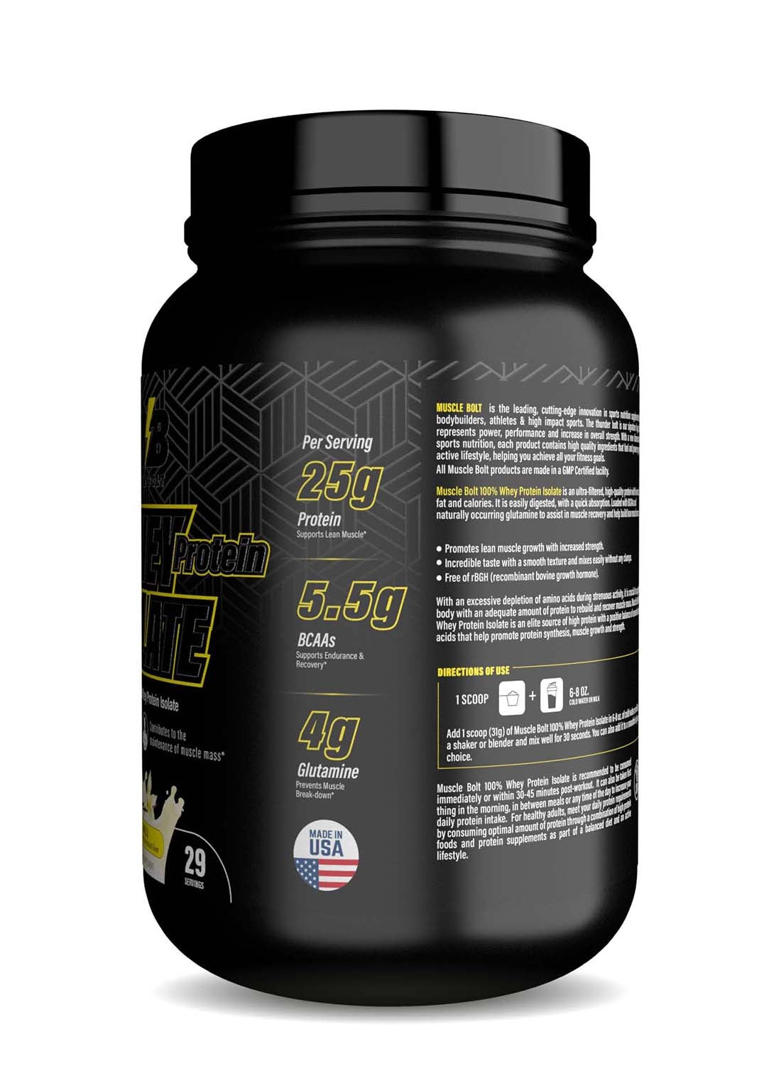 100% Whey Protein Isolate Protein Powder Mix With Bcaas And Glutamine, Vanilla Flavor 2Lb