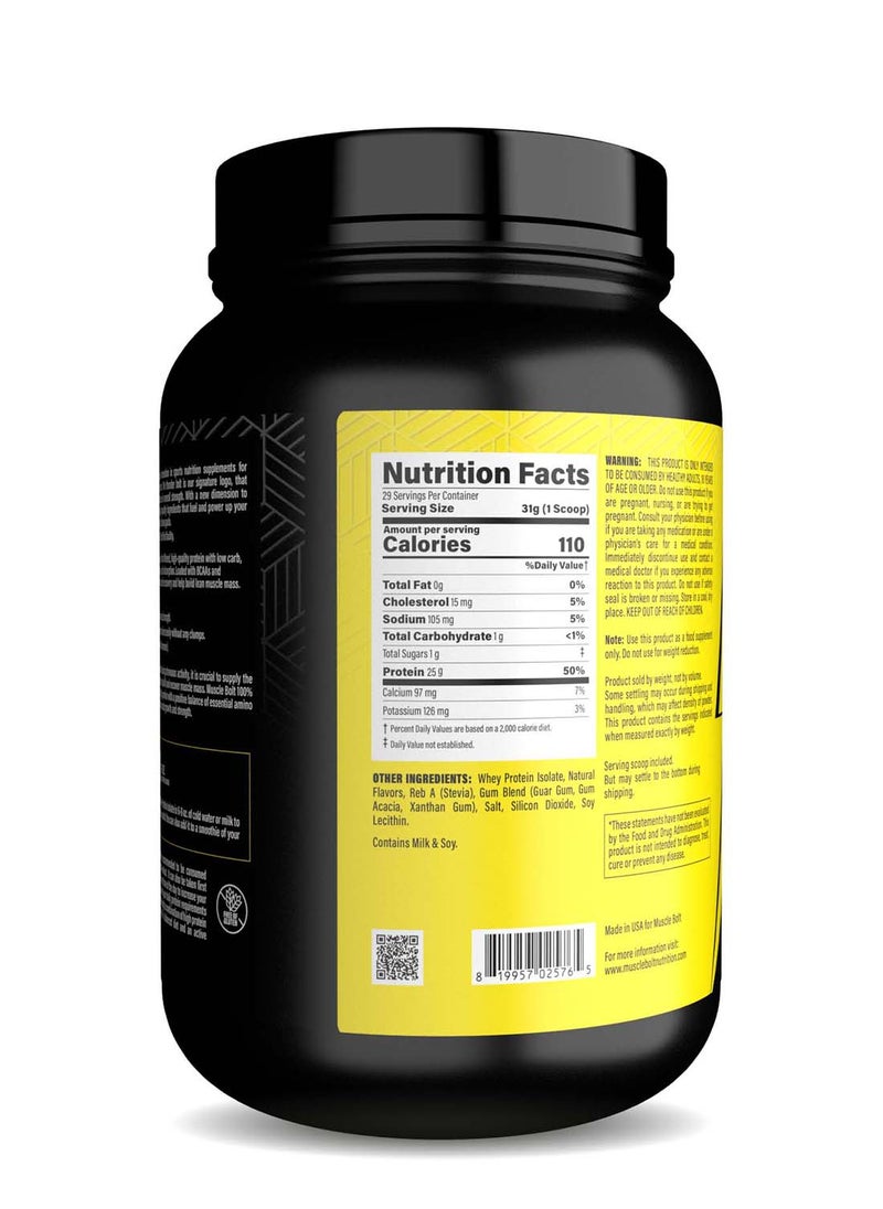Muscle Bolt - 100% Whey Protein Isolate Protein Powder Mix With BCAAs And Glutamine, Vanilla Flavor 2lb - Image 1