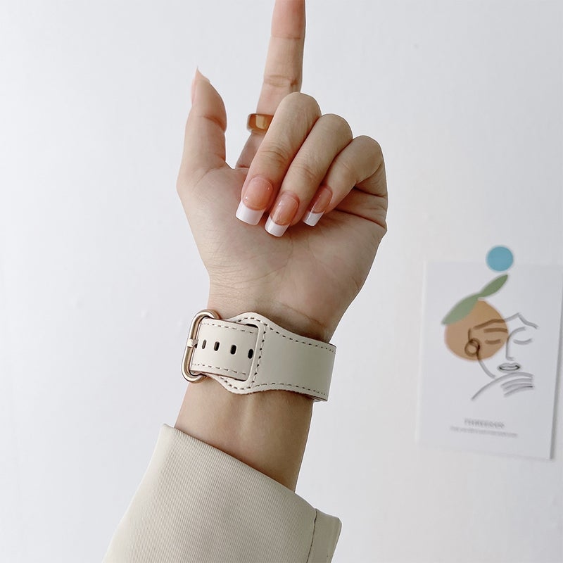 Oval Buckle Genuine Leather Strap For Apple Watch Series 9&8&7 41mm / SE 3&SE 2&6&SE&5&4 40mm / 3&2&1 38mm(A)