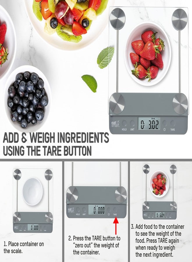 EatSmart Eat Smart Eat Smart 33lb Glass Platform Food Kitchen Scale with Tare, Grey - Image 3