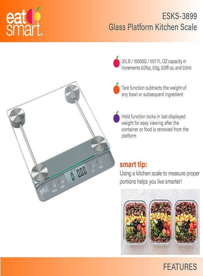 EatSmart Eat Smart Eat Smart 33lb Glass Platform Food Kitchen Scale with Tare, Grey - Image 4