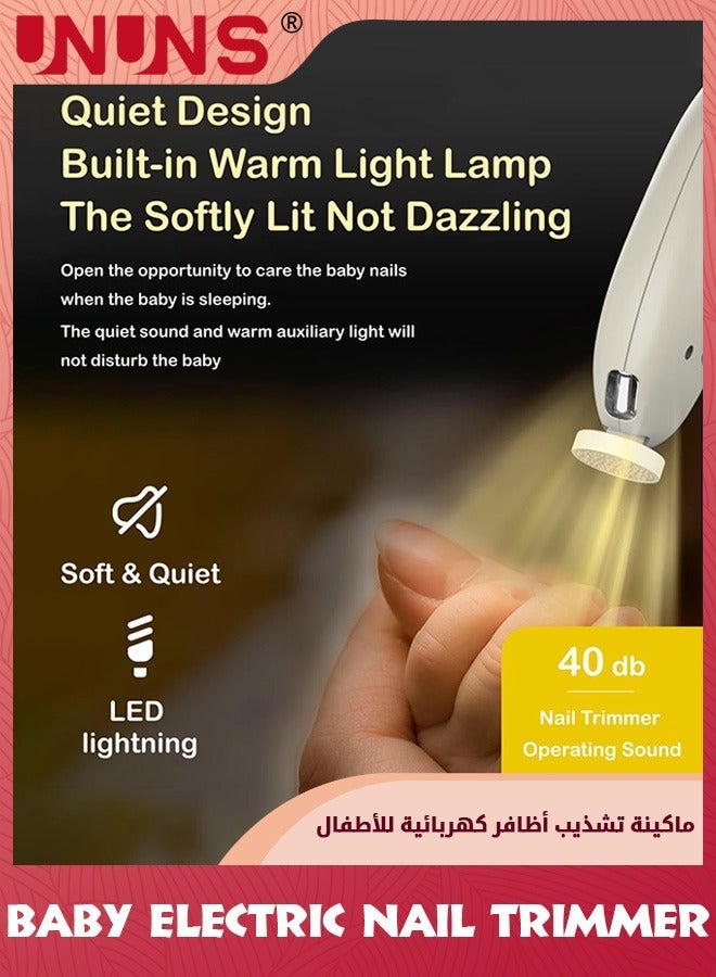 UNUNS Baby Nail Tools Set,Electric Rechargeable Clippers With 6 Grinding Heads, LED Light,Safe Products,6-in-1 Grooming Kit For Newborn Toddler Toes Fingernails Polish,White - Image 3