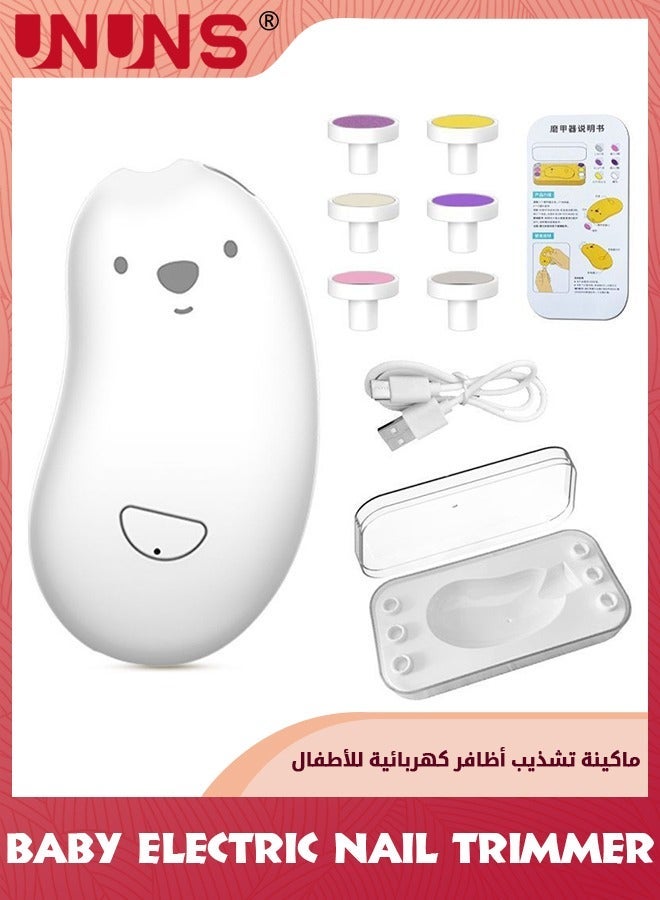 UNUNS Baby Nail Tools Set,Electric Rechargeable Clippers With 6 Grinding Heads, LED Light,Safe Products,6-in-1 Grooming Kit For Newborn Toddler Toes Fingernails Polish,White - Image 1