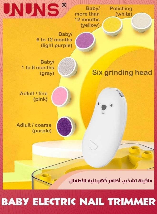 UNUNS Baby Nail Tools Set,Electric Rechargeable Clippers With 6 Grinding Heads, LED Light,Safe Products,6-in-1 Grooming Kit For Newborn Toddler Toes Fingernails Polish,White - Image 2