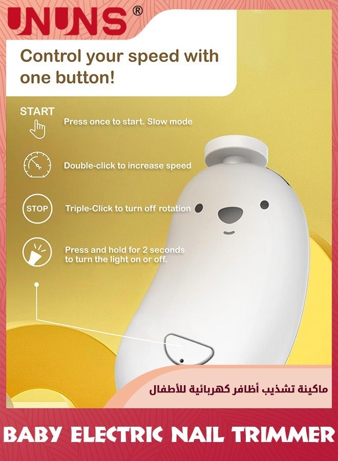 UNUNS Baby Nail Tools Set,Electric Rechargeable Clippers With 6 Grinding Heads, LED Light,Safe Products,6-in-1 Grooming Kit For Newborn Toddler Toes Fingernails Polish,White - Image 5