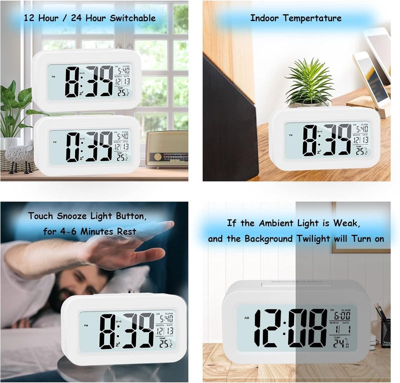 Kadio JOPHEK kadio Digital Alarm Clock for Bedside Battery, Smart Alarm Clock with Temperature Date Snooze, Digital Alarm Clock for Children Adults Bedroom Home Office, ABS, 14x5 Cm, White - Image 5