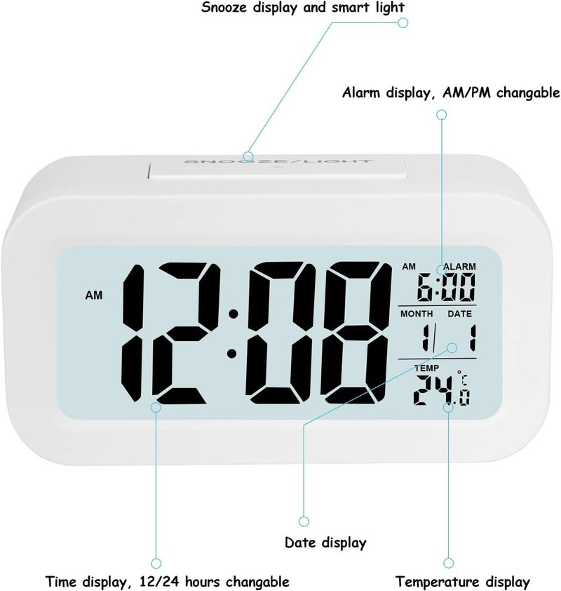Kadio JOPHEK kadio Digital Alarm Clock for Bedside Battery, Smart Alarm Clock with Temperature Date Snooze, Digital Alarm Clock for Children Adults Bedroom Home Office, ABS, 14x5 Cm, White - Image 2