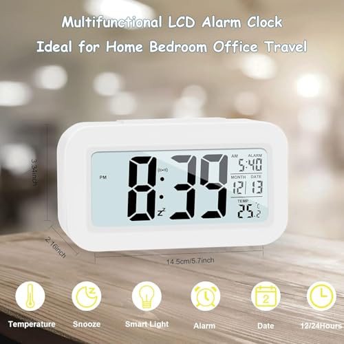 Kadio JOPHEK kadio Digital Alarm Clock for Bedside Battery, Smart Alarm Clock with Temperature Date Snooze, Digital Alarm Clock for Children Adults Bedroom Home Office, ABS, 14x5 Cm, White - Image 4
