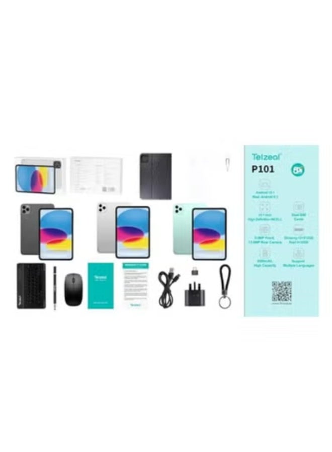Telzeal P101 Android 13 Tablet – 10.1-Inch HD Touchscreen, 8GB RAM + 512GB ROM, Dual SIM + 5G WiFi, Octa-Core Processor, 8000mAh Battery, Wireless Keyboard & Mouse, Front & Rear Cameras, Green - Image 2