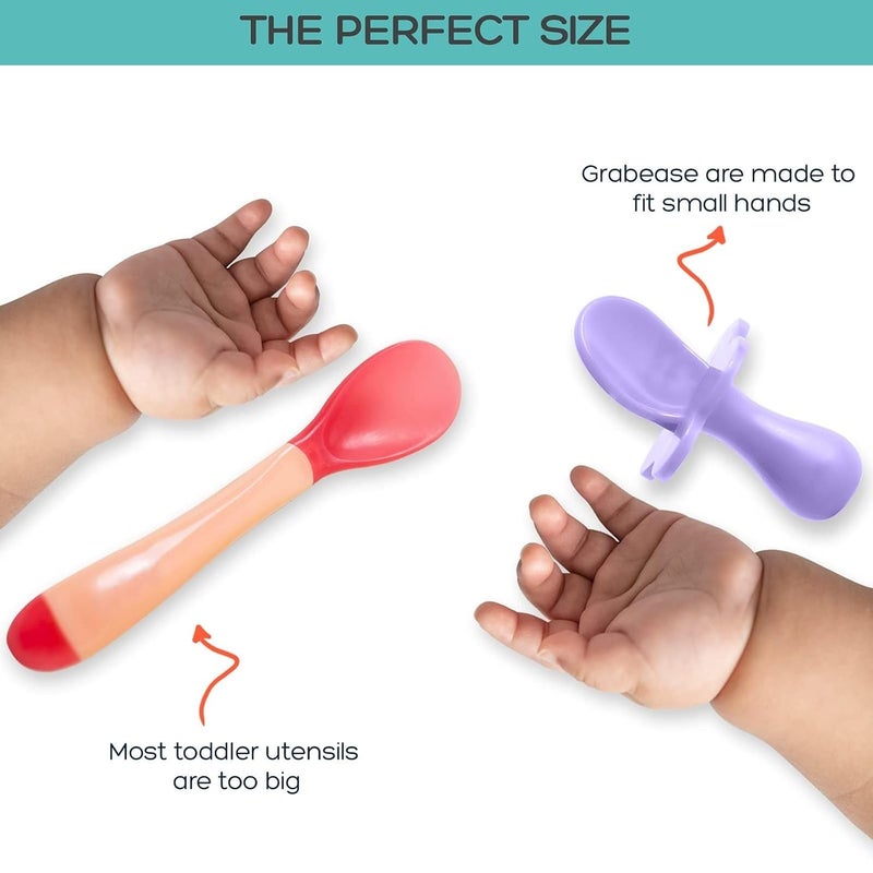 grabease Baby Feeding Utensil Set - Ergonomic Self-Feeding & Toddler Spoon & Fork - Sturdy Plastic Training Silverware for Toddlers - Travel Pouch & Silverware for 1-Year-Olds - Lavender, Pack of 1 - Image 4
