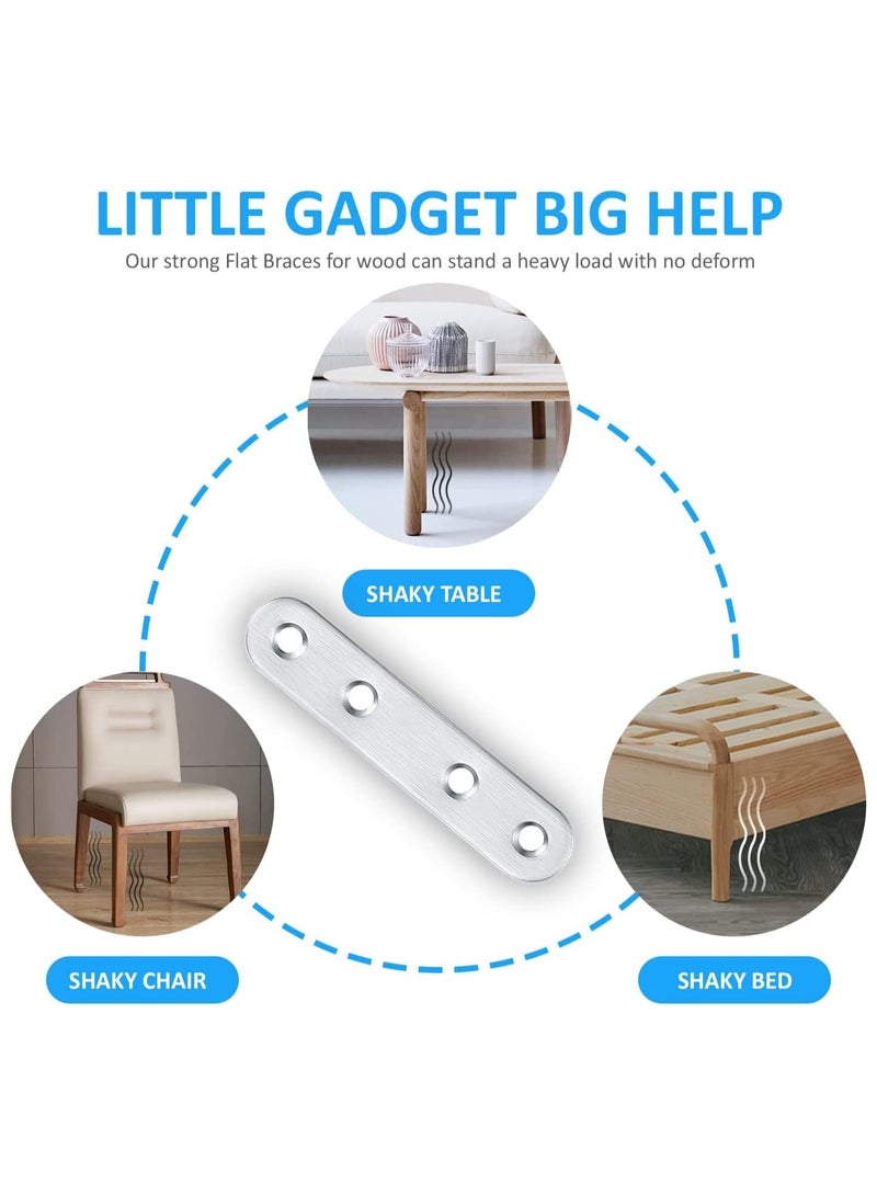 Rubik Flat Straight Brace Brackets with Screws, 10pcs Stainless Steel Mending Repair Plate for Shelf Supports Fixing Wood Furniture Chair Table Cabinet Bed (93x19mm) - Image 3