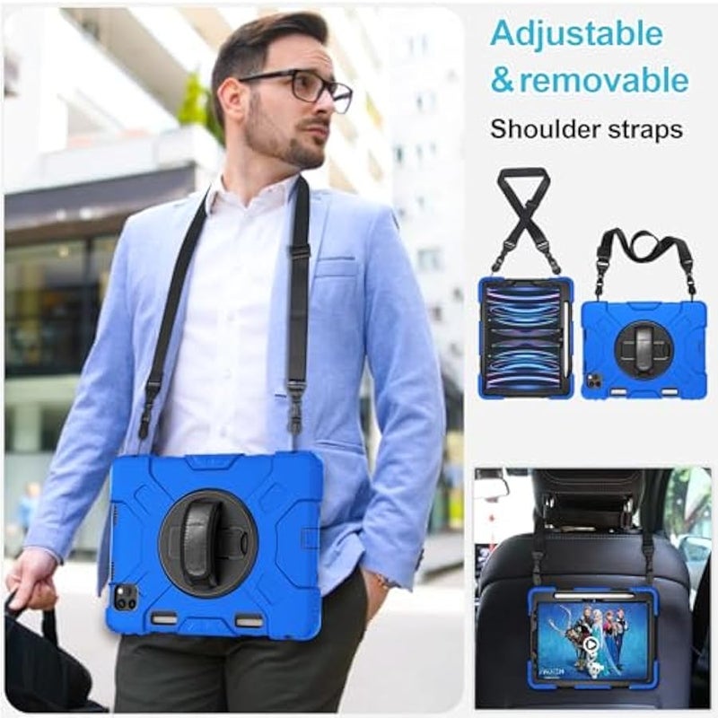 Silicone Case for iPad Pro 11 Inch 2018 2020 2021 2022 with Screen Protector Stand Handle Shoulder Strap and Pencil Holder Blue - Image 5
