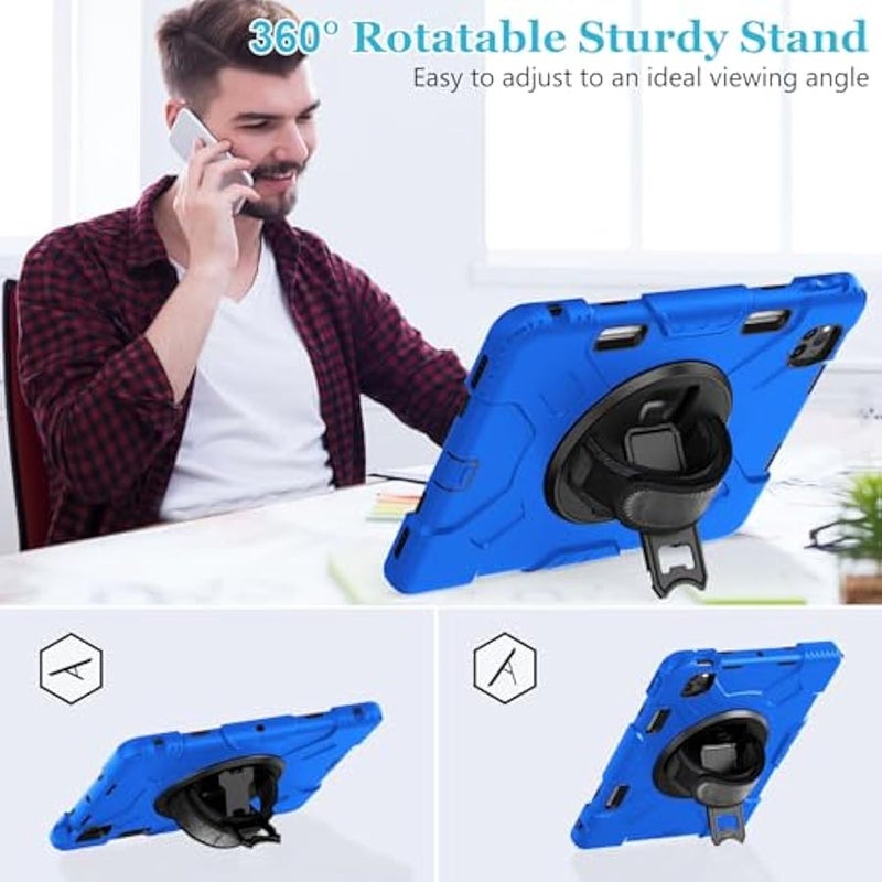 Silicone Case for iPad Pro 11 Inch 2018 2020 2021 2022 with Screen Protector Stand Handle Shoulder Strap and Pencil Holder Blue - Image 3