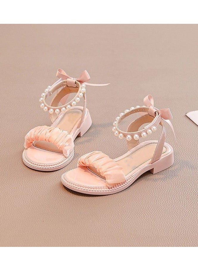 KUYING Children's Sandals Girls Rhinestone Bow Princess Shoes Sequined Children's Soft Sole Shoes 