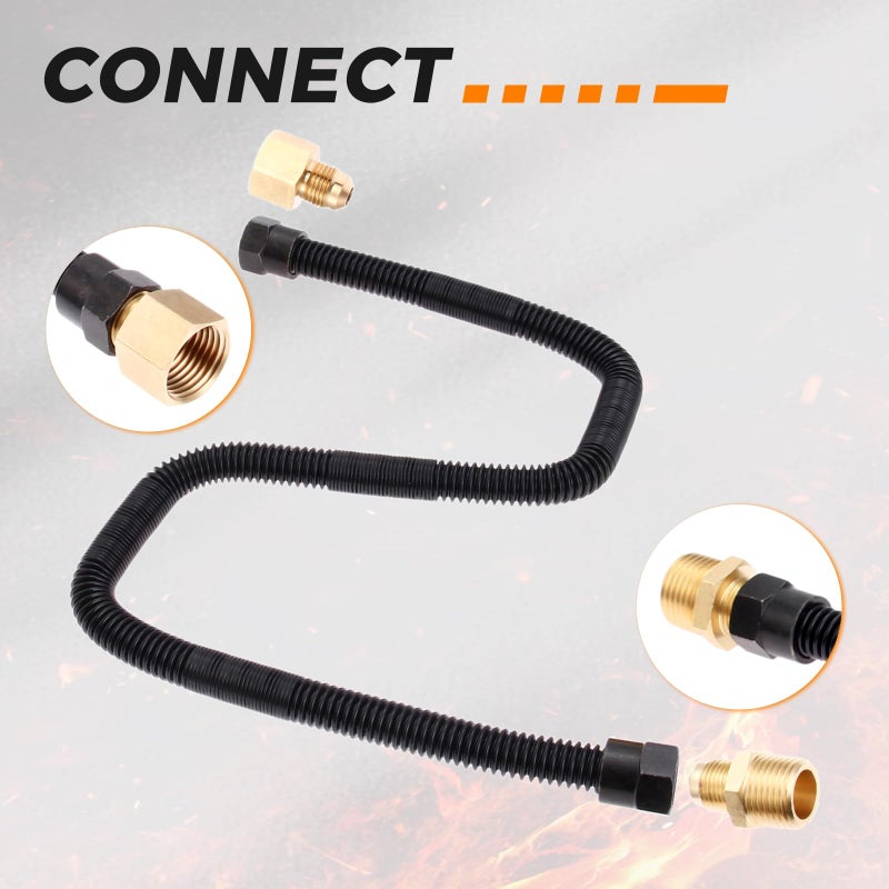 DRELD 24" Non-Whistle Flexible Flex Gas Line Connector Kit, 3/8" Male Flare x 1/2" Male NPT Fitting end, 3/8" Male Flare x 1/2" Female NPT Fitting for Natural Gas or Liquid Propane Fire Pit Hose  - Image 4