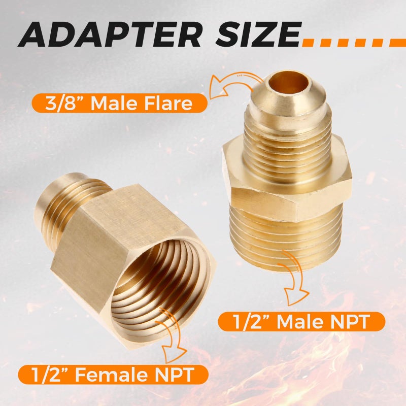 DRELD 24" Non-Whistle Flexible Flex Gas Line Connector Kit, 3/8" Male Flare x 1/2" Male NPT Fitting end, 3/8" Male Flare x 1/2" Female NPT Fitting for Natural Gas or Liquid Propane Fire Pit Hose  - Image 3