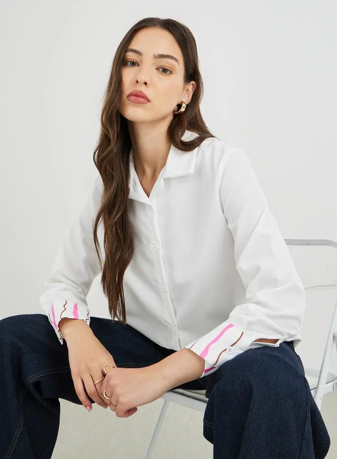 تايك تو Take Two Solid Buttoned Spread Collar Shirt