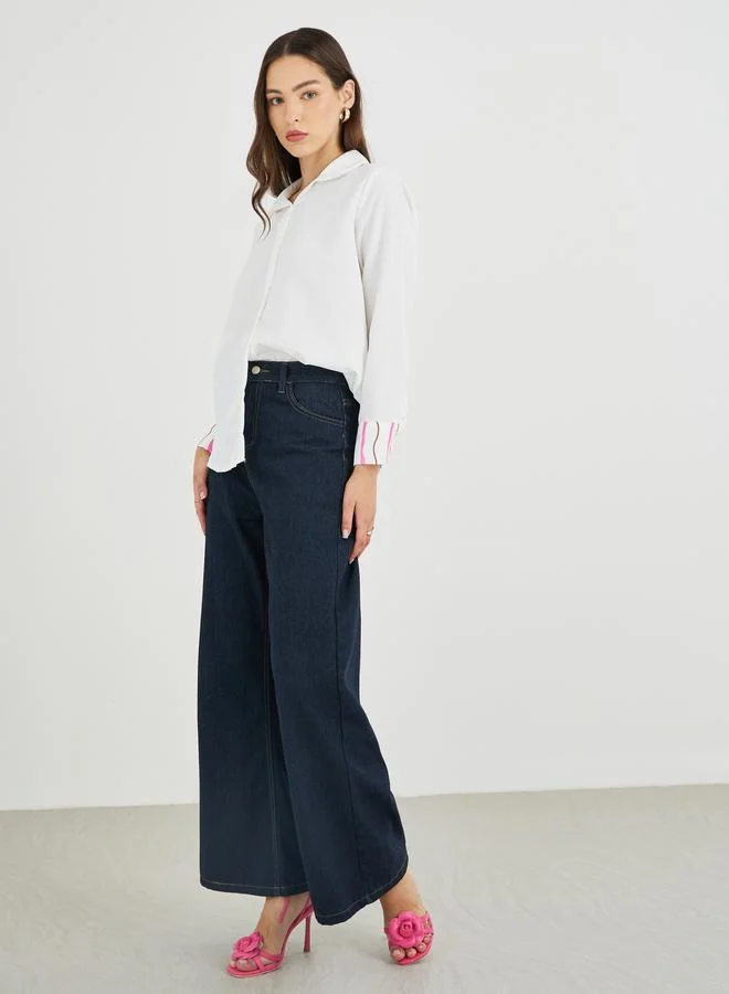 تايك تو Take Two Solid Buttoned Spread Collar Shirt