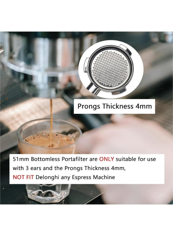 51mm Stainless Steel Bottomless Coffee Portafilter ，Coffee Machine Handle Filter， for Professional Coffee Maker Accessory，51mm portafilter 3 ears with Prongs Thickness 4mm - Image 2