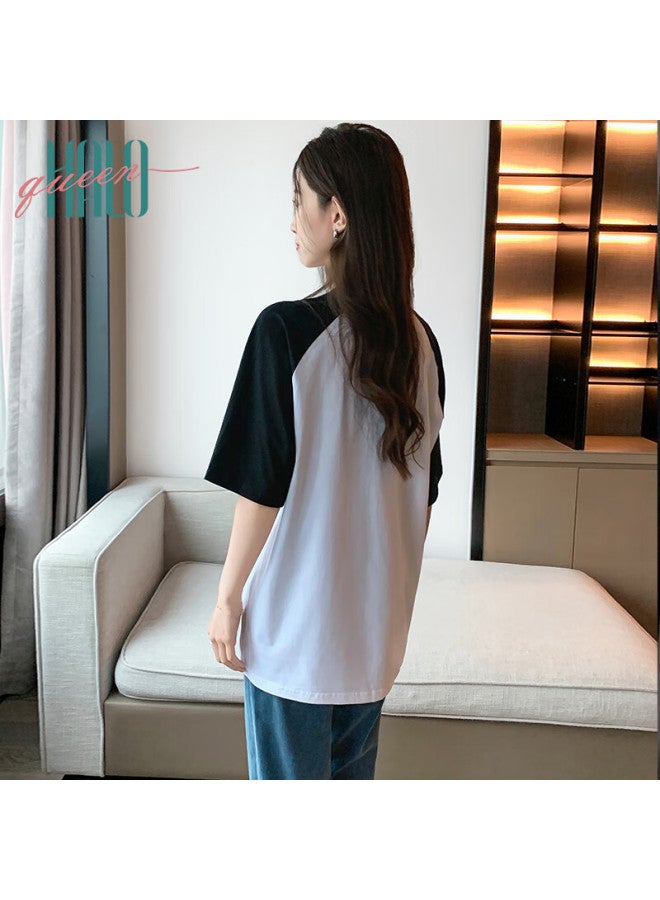 HALOQUEEN Halo Queen Women's Raglan Sleeve Patchwork Pullover T-shirt Vacation Style Coconut Tree Print Top H143t1411 - Image 5