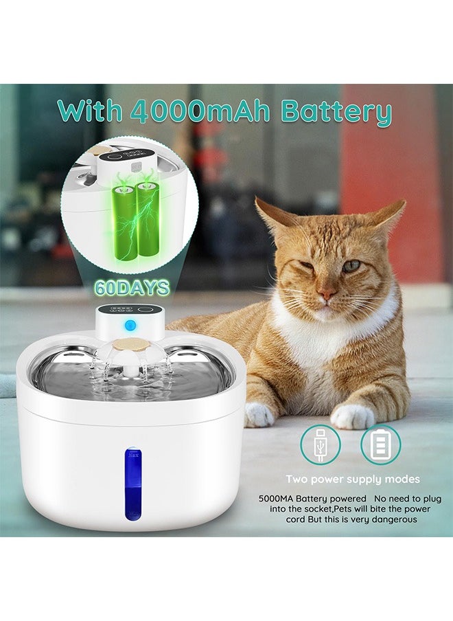 S-Color Cat Water Fountain Battery Operated 2.6L 4000mAh Ultra Quiet Cat Fountain with Stainless Steel Tray Automatic Water Dispenser for Cats and Dog 3 Modes Smart LED Light Indicator  - Image 2